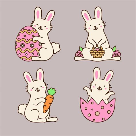 cute easter bunny collection with eggs flowers and carrot 364722 vector art at vecteezy