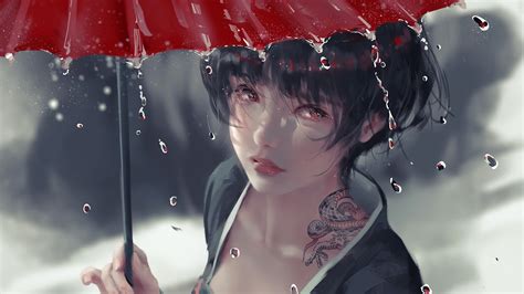 1920x1080 Drizzle Anime Girl With Umbrella Laptop Full Hd 1080p Hd 4k