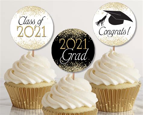 Graduation Cupcake Toppers 2021 Round Graduation Stickers Etsy