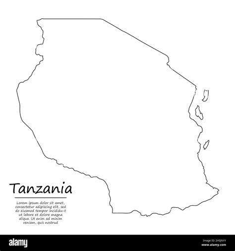 Simple Outline Map Of Tanzania Vector Silhouette In Sketch Line Style