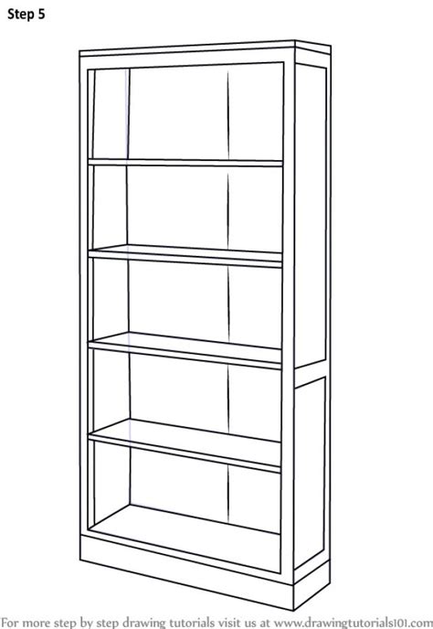Learn How To Draw A Book Shelf Furniture Step By Step Drawing