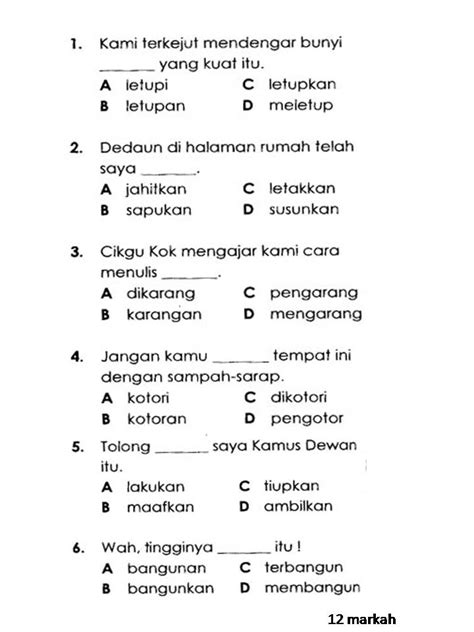 Encik daud _ rumput di belakang rumahnya dengan sabit. bicara kehidupan: Ujian Selaras 2 Bahasa Melayu Tahun 3