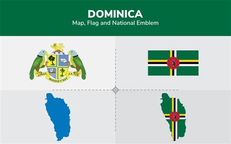 Die natur ist faszinierend und sehr schön. Dominica Karte, Flagge und National Emblem Illustration