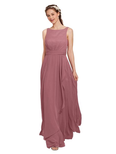 Dusky Pink Chiffon Bridesmaid Dress Wedding Party Prom Gown Maxi Evening