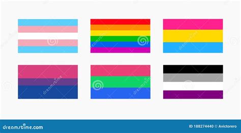Conjunto De Banderas De Pansexual Bisexual Gay Transgénero Polisexual Y Asexual Ilustración del