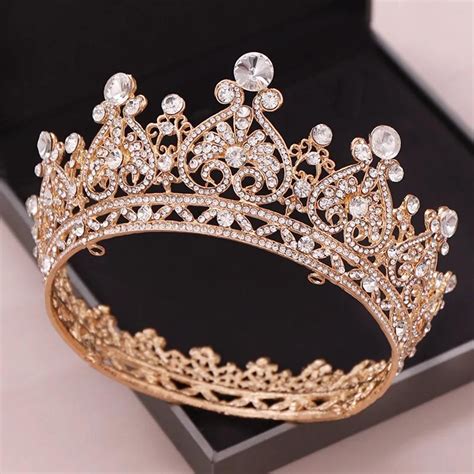 Big Round Crowns Baroque Tiara Crown Crystal Heart Wedding Etsy