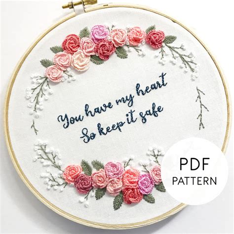Printable Floral Heart Embroidery Pattern Printable World Holiday
