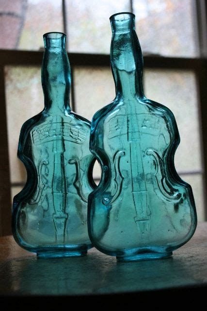 Teal Blue Glass Violin Fiddle Cello Bottle By Woodenstoolvintage Blue Glass Antique Bottles