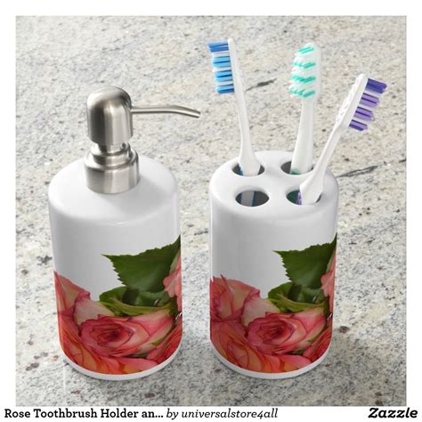 Rose Toothbrush Holder And Soap Dispenser Set Set De Baño Cepillado
