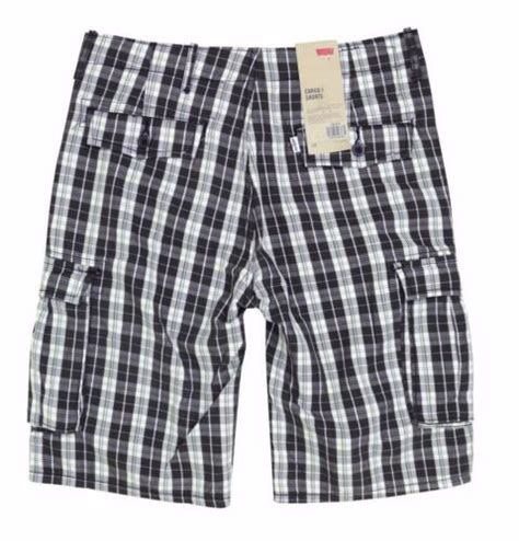 New Levi S Men S Premium Cotton Relaxed Fit Cargo Shorts Black Plaid 124630186 Ebay