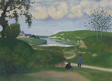 FÉLIX VALLOTTON (1865-1925) , Paysage avec rivière et deux figures ...