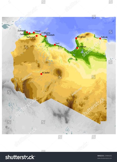 Libya Physical Vector Map Colored According To Elevation With Rivers