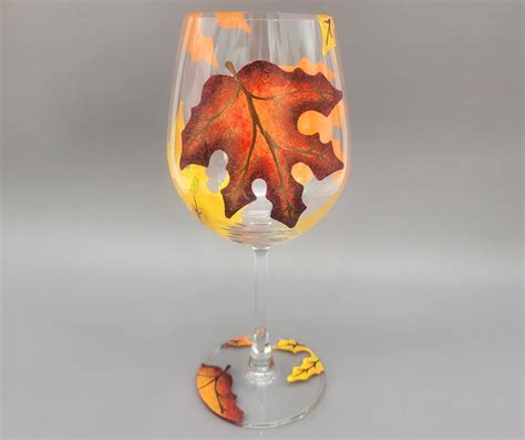 Autumn Maple Leaf Wine Glass Fall Leaves Hand Painted Etsy