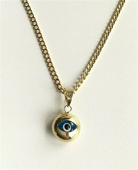14k Real Gold Evil Eye Necklace 20 Long 2 5 Gr 14k Etsy