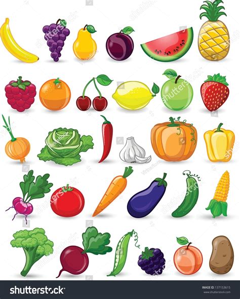 Cartoon Vegetables Fruits Stock Vector 137153615