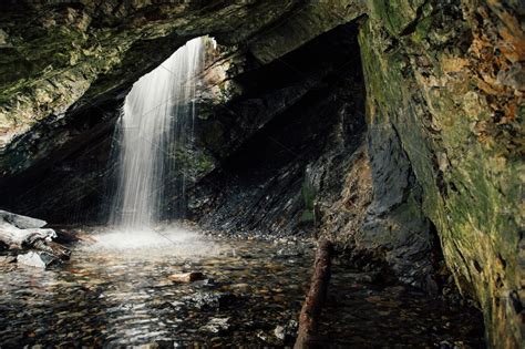 Cave Waterfall Nature Stock Photos ~ Creative Market