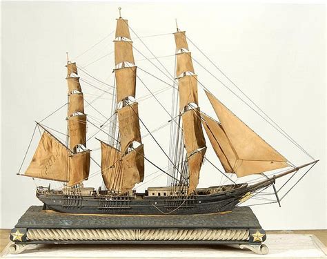 Lot Cased Folk Art Model Of A Three Masted Ship With Eagle Figurehead