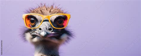 Bird Ostrich Emu In Sunglass Shade On A Solid Uniform Background