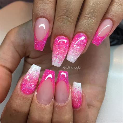 Glitter Pink And White Ombre Nails Coffin Burgundy Ombre Glitter Fake Nails Coffin Blue Full