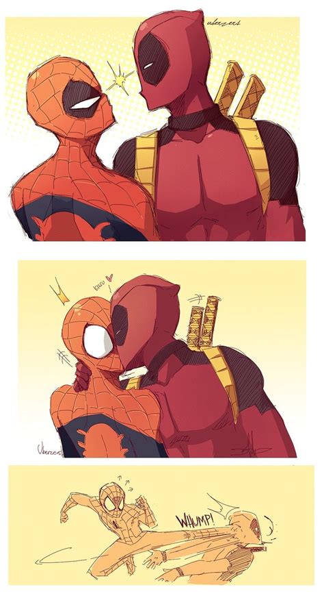 two different pictures of deadpools with one being hugged by the other while another is