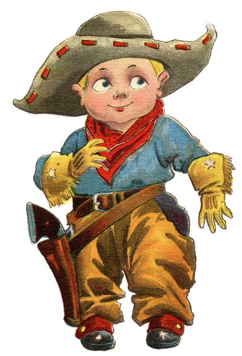 Vintage Clip Art Cute Little Cowboy The Graphics Fairy