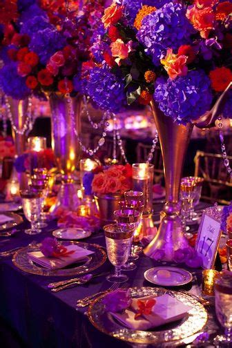 Pure Luxury Wedding Table Setting Gold Purple Orange