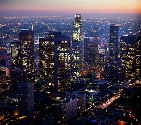 Aerial Downtown Los Angeles At Night By Adamkaz