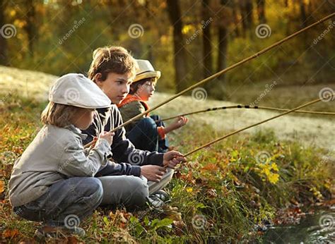 Boys Go Fishing On The River Stock Image Image Of River Outdoors