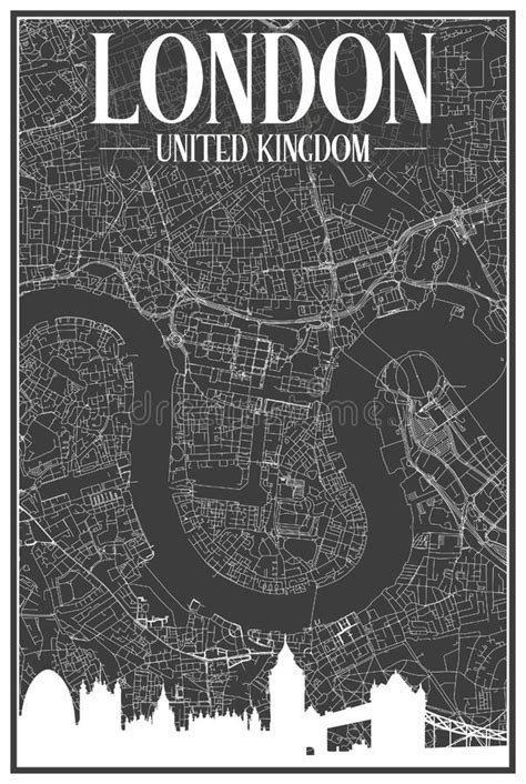 Framed Downtown Streets Network Printout Map Of London United Kingdom
