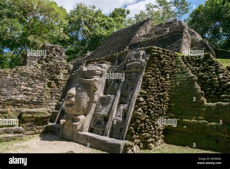 Ancient Mayan Ruins And Temples In The Archeological Site Of Lamanai