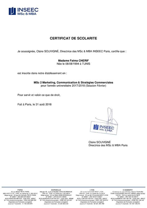Modele Certificat De Scolarité Université