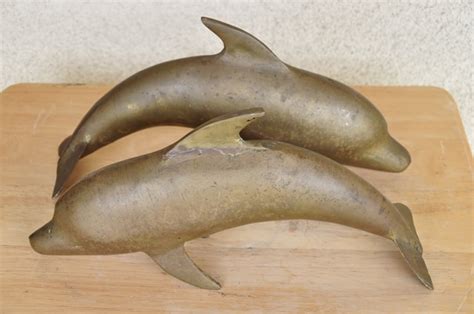 Pair Of Brass Dolphin Sculptures