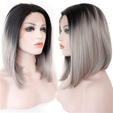 2018 Medium Colormix Side Part Straight Bob Lace Front Synthetic Wig In