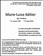 Traueranzeigen von Marie-Luise Köhler | trauer-anzeigen.de