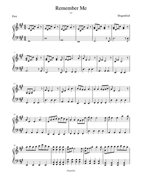 Remember Me Sheet Music For Piano Solo