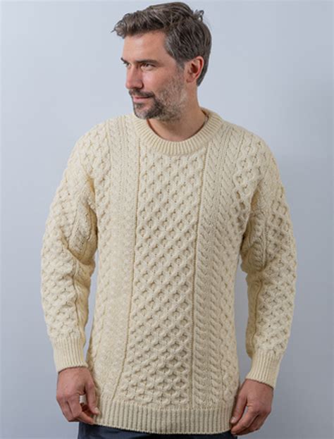 Mens Heavyweight Traditional Aran Wool Sweater Weavers Of Ireland