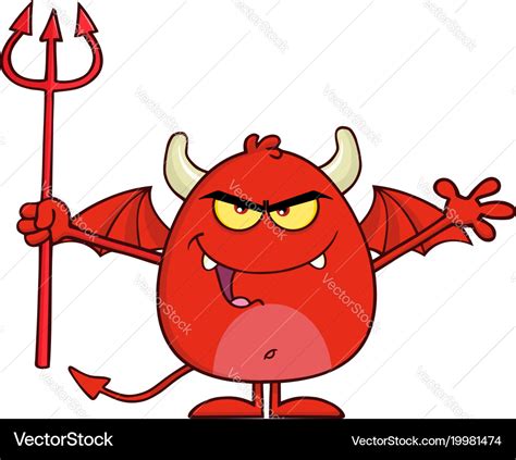 Angry Devil Cartoon Character Holding A Pitchfork Vector Image