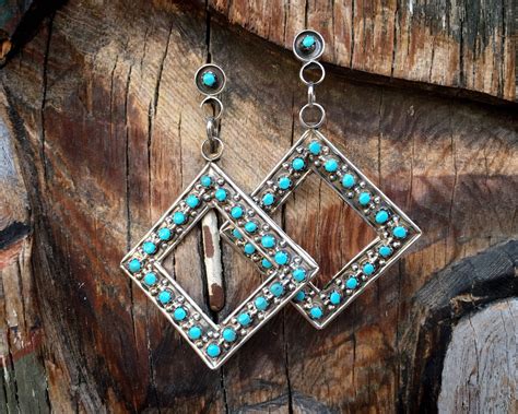 Light And Long Zuni Snake Eye Turquoise Dangle Earrings For Women
