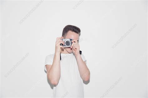 Teenage Boy Using Retro Camera Stock Image F0238968 Science