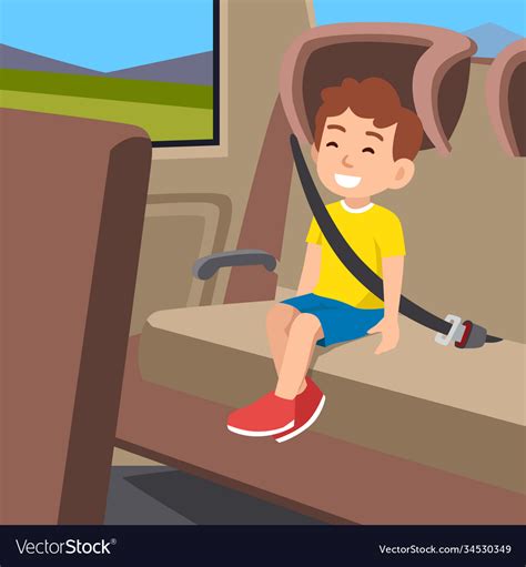 Boy Smiling And Sitting On Back Seat Car Vector Image