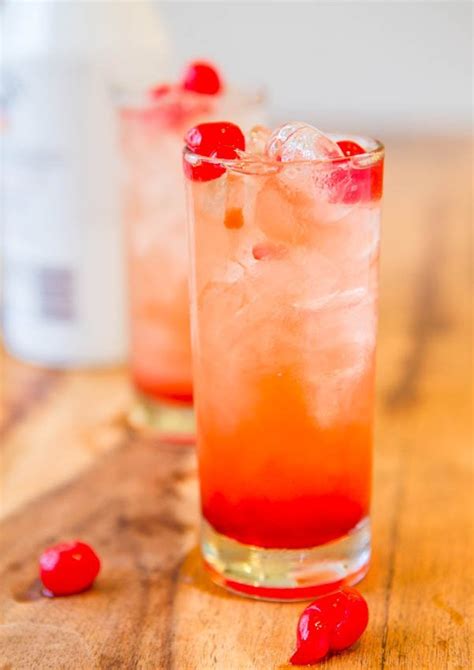 Ingredients 1/8 cup malibu rum with coconut liqueur 1/2 cup pineapple juice splash of grenadine (just enough to make the bottom of the glass red) garnish with: Malibu Sunset (Fruity Malibu Drink Recipe!) | Averiecooks.com