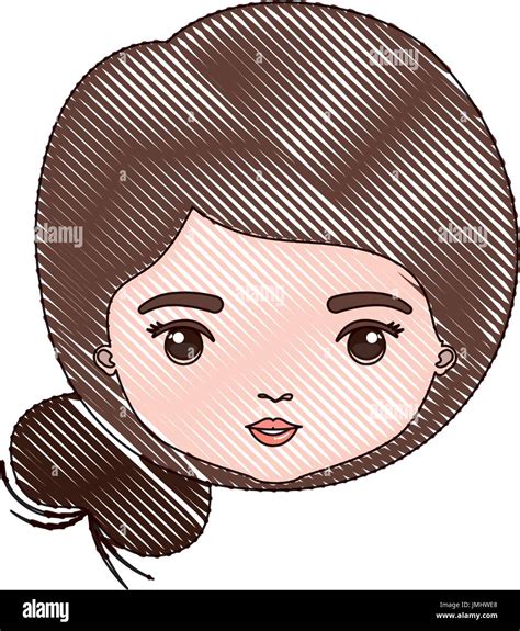 Color Crayon Silhouette Caricature Closeup Front View Face Woman With Side Bun Collected