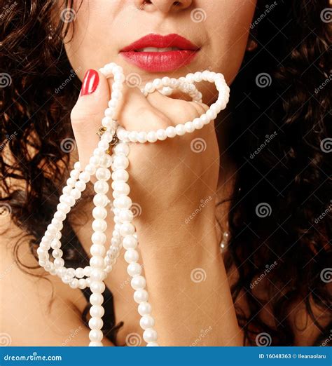 Woman With Pearl Necklace Stock Image Image Of False