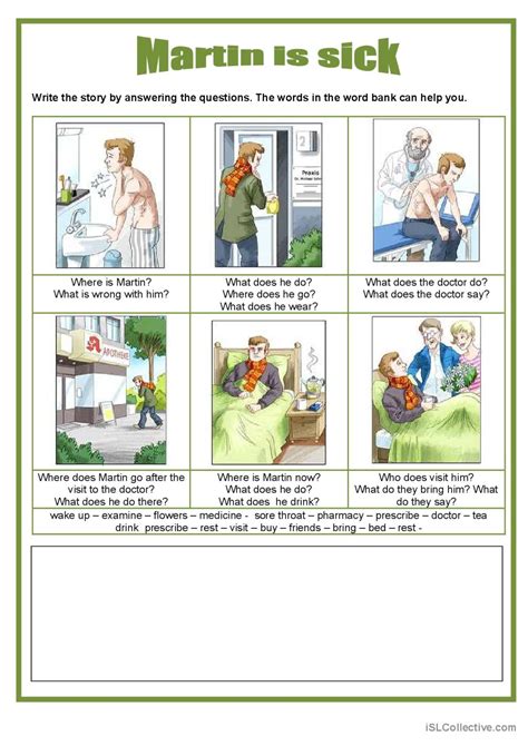 Picture Story Martin Is Sick Creat English Esl Worksheets Pdf And Doc