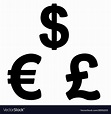 Set currency symbols black and white Royalty Free Vector