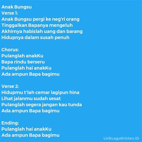 Jerat percintaan ialah lagu yang dipersembahkan oleh penyanyi pop malaysia, siti nurhaliza sebagai single pertama beliau dari album pertamanya yang menggunakan namanya sebagai judul album. Anak Bungsu • LIRIK LAGU KRISTEN
