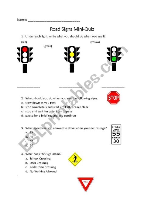 Road Signs Mini Quiz Esl Worksheet By Kntxx3