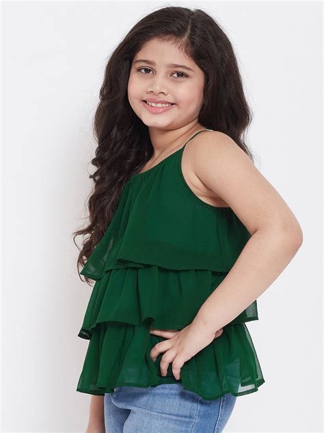 Casual Wear Girls Green Solid Top Size 02yrs To 14yrs Polyester At