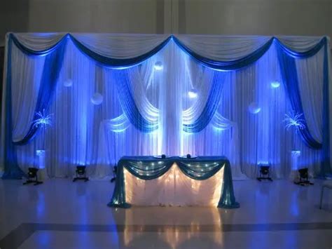 Luxury Pure Wedding Backdrop With Royal Blue Swags Stage Drapes Wedding