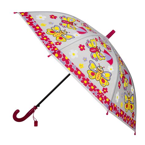 Fuchsia Butterfly Childs Girls Kids Stick Umbrella With Hook Handle